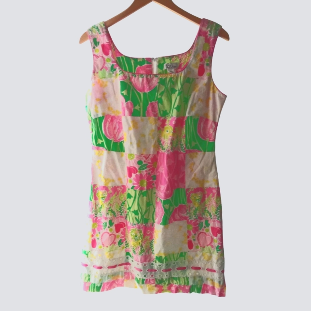 Lilly Pulitzer 1990s Krista dress Size 10 Floral Patch Pattern Rare